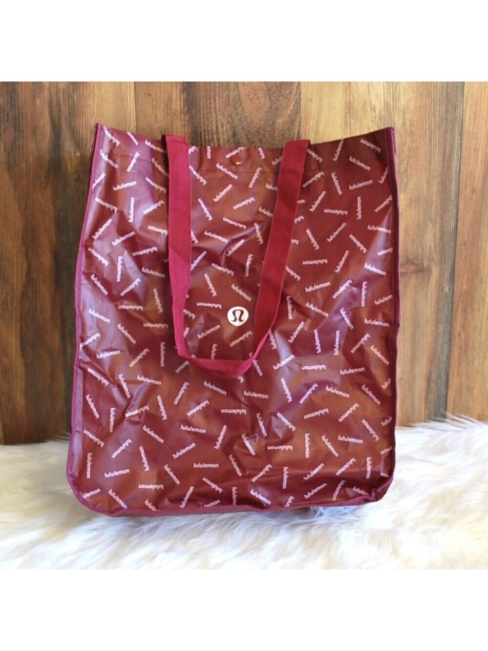 LuluLemon Medium Logo Seasonal Maroon Reusable Shopping Bag Tote